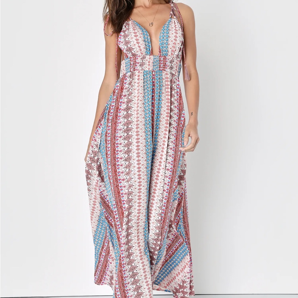 NWT Lulu's Maxin' Relaxin' Multi Print Sleeveless Maxi Dress - Beach Vibes